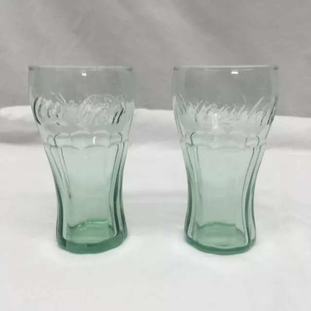 Vintage Coca-Cola Juice Glasses Libbey Small Green 6 oz. Set of 2 Coke 4.5" Tall