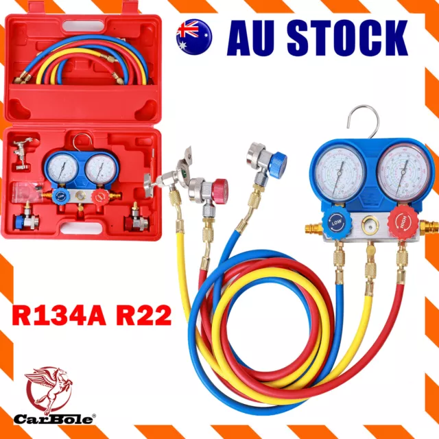 R134A R22 Car Air Conditioning Refrigerant Hose Gas Gau Recharge Measuring Kit
