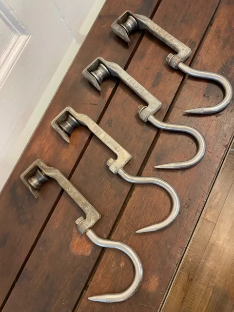 4 x Vintage Industrial Butchers Hooks Cast Iron & Stainless Heavy Duty Hanging