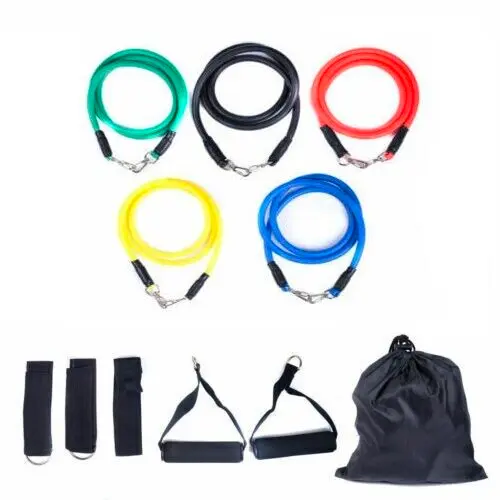 11 PCS Resistance Exercise Band Set Yoga Pilates Abs Fitness Tube Workout Bands