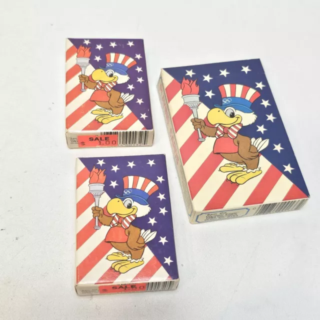 (3) SAM THE OLYMPIC EAGLE VINTAGE 1984 LA OLYMPICS 2 Small 1 Stand PLAYING CARDS