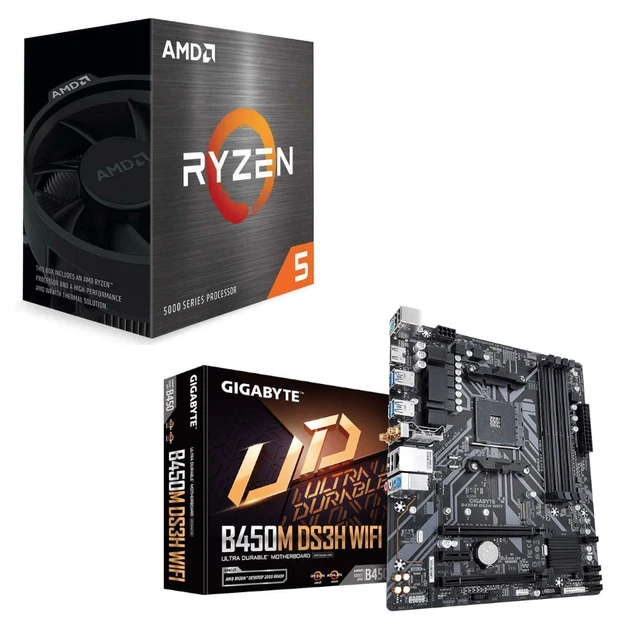 AMD RYZEN 5 5600X CPU + Gigabyte B450MDS3H WiFi AMD AM4 MicroATX