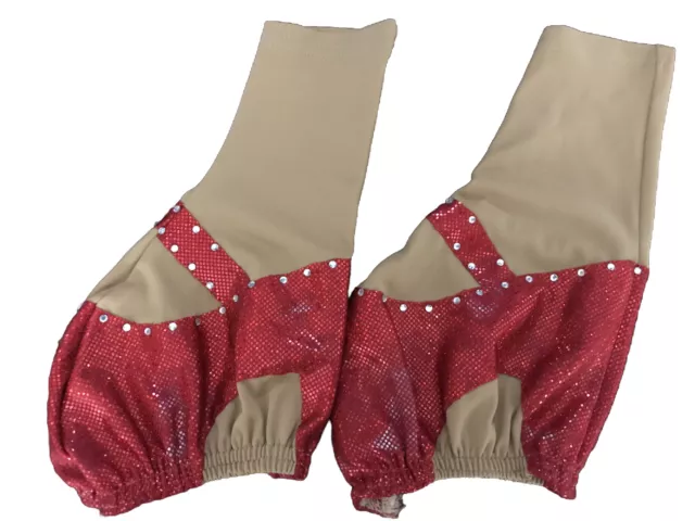 Ice Skating Over the Boot Covers Pair - Red & Skin Tone - With Sparkling Stones