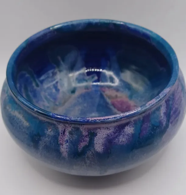 Studio Art Pottery Hand Turned Blue Purple Glazed Bowl Signed Galon