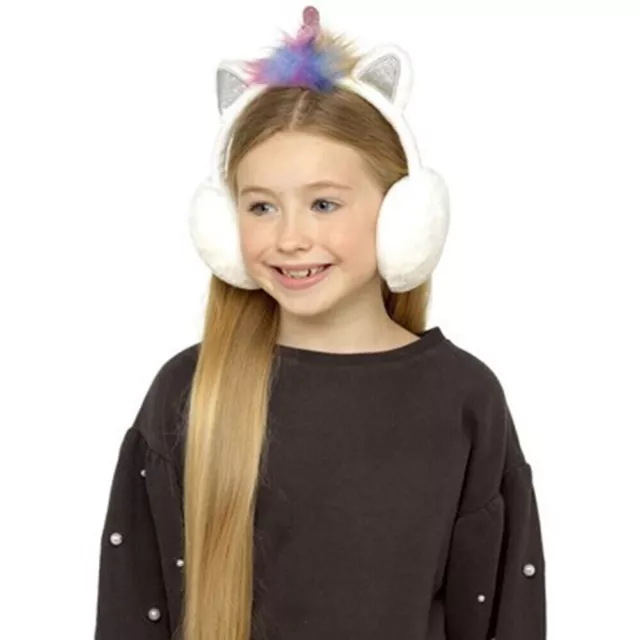 New Kids Girls Rainbow Fluffy Ear Warmer Winter Xmas Gift Unicorn Earmuffs