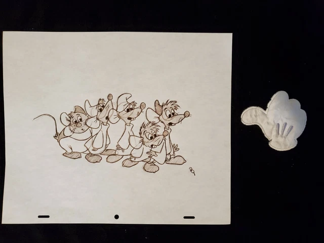 DISNEY CINDERELLA MICE Jac Gus Gus Drawing/sketch animation signed £30. ...