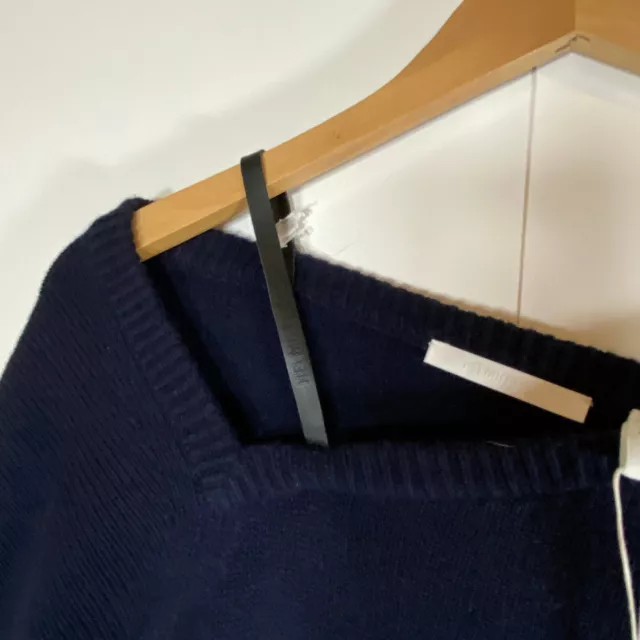 NWT Helmut Lang Sz L Sweater Asymmetrical V-Neck Wool Cashmere Navy MSRP $425 2