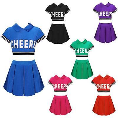 Girls Cheerleading Uniform Cosplay Costume Crop Top  Pleated Skirts Cosplay Set