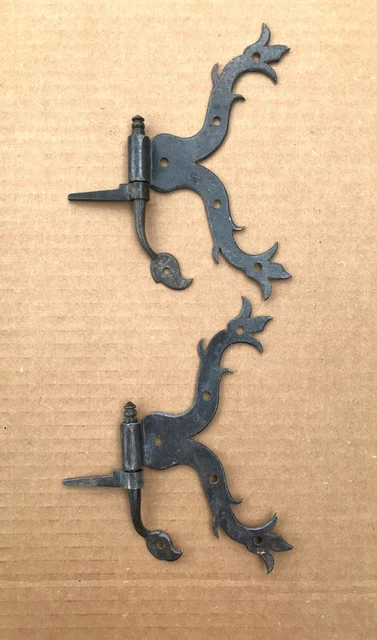Pair of NEW hand forged blacksmith made Staghorn Ram's Horn metal hinges unique
