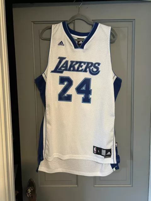 Rare Kobe Bryant Size Large Men’s Adidas Los Angeles Lakers White Blue Jersey