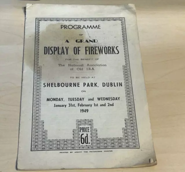 1949 Fireworks Display Programme Dublin Nat. Assoc. Old I.R.A. Irish Republican