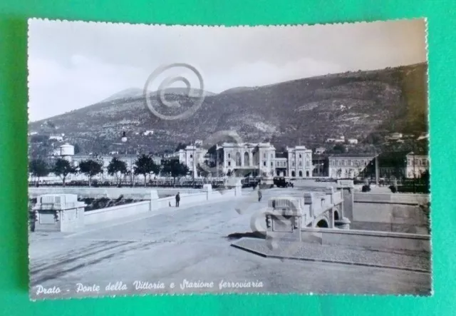 Cartolina Prato - Ponte della Vittoria e Stazione ferroviaria - 1951.