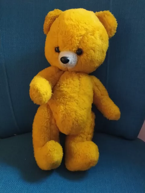 großer Teddybär alt, gelb, mit Zugstimme, ca. 40 cm, sehr originell