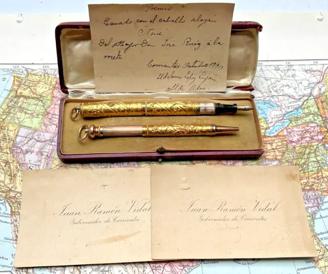 Historical Set of FP & Pencil w/Repousse Work, w/Case & Papers, 1913 (CM3236)