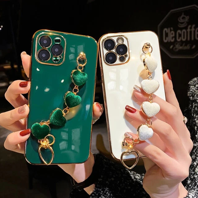 Luxury Plating Heart Bracelet Phone Chain Case Cover iPhone 14 13 12 11 Pro Max