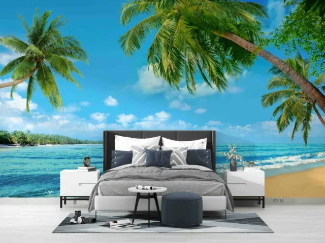 3D Beach Palm Tree Wallpaper Wall Mural Removable Self-adhesive 57