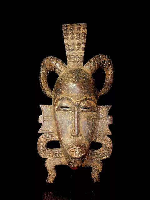 Senufo Kpelie African Tribal Face Mask Wood Hand Carved Vintage Wall Hangin-6206