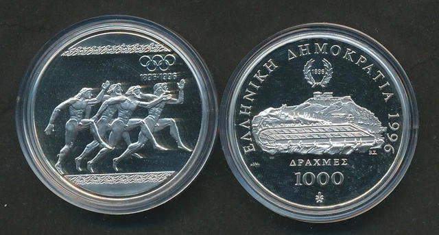 GREECE: 1996 Olympic 1000 Drachmai - Ancient Runners   1oz silver