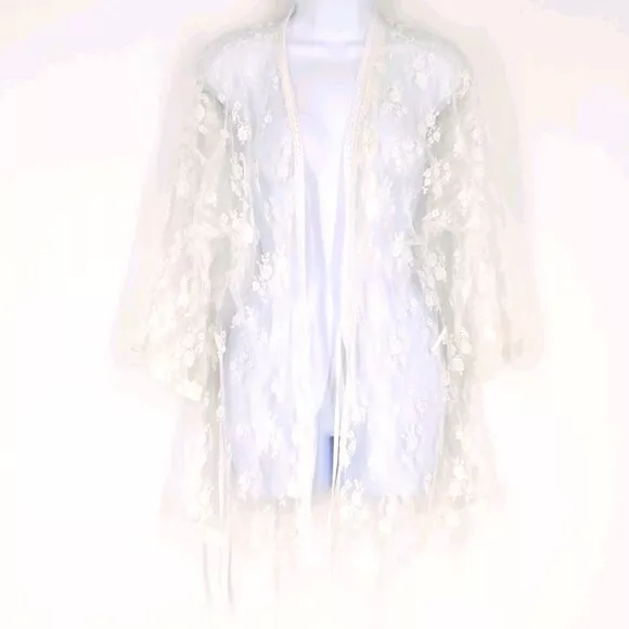 VINTAGE FREDERICKS OF Hollywood Sheer Bed Jacket White Lace Robe Medium ...