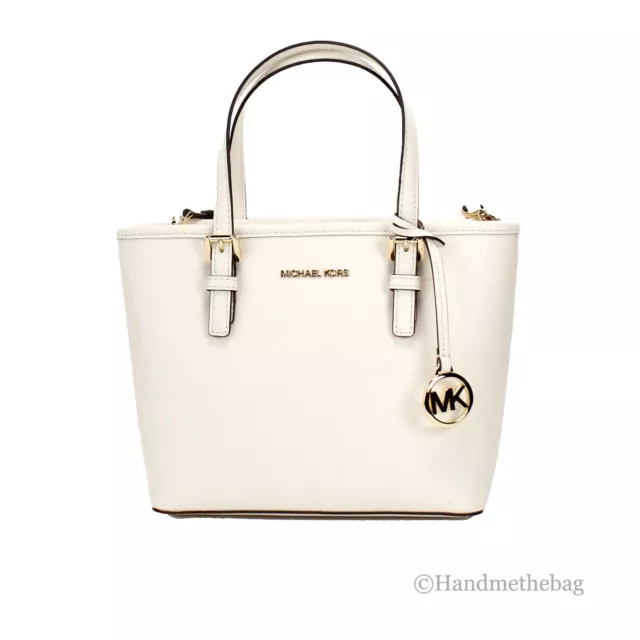 Michael Kors Jet Set Light Cream Leather XS Carryall Top Zip Tote Bag Purse