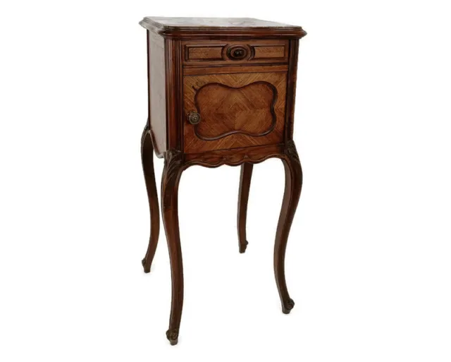 Cabinet Side table Nightstand Queen Anne Style Art Deco Wood Marble Top Antique