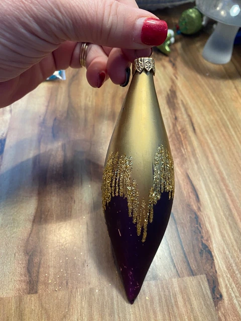 Purple Gold Glitter Christmas Ornament teardrop Mercury Glass Ornament 6"