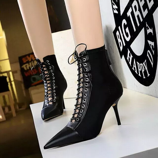 Bottes Cheville Cuir Synthetique Noir Confortable Bottines 8 CM 9143