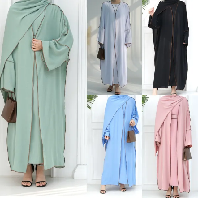 Kaftan Muslim Women Open Long Dress Abaya Islamic Cardigan Robe Ramadan Kimono 2