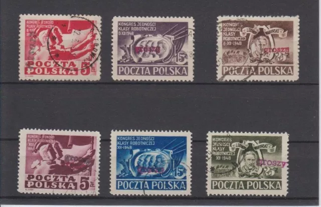 Poland 1950 Groszy Ovpt On Scott 445-450 Michel 607-12 Vfu