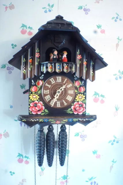 Vintage Black Forest German Musical 1 day Cuckoo Clock with Dancers