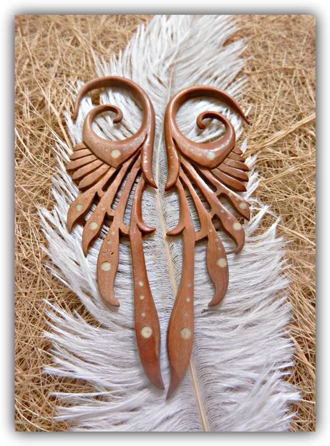 Tribal Carved Wood Ear Gauge Expander Body Piercing Organic Hook Stretcher Plug