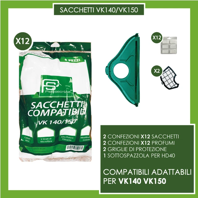Ricambi Folletto Vk140 15 Pezzi Sacchetti Per Folletto VK140 VK150 FP140, Con 6 Sacchetti Folletto Vk140 - Foto 5