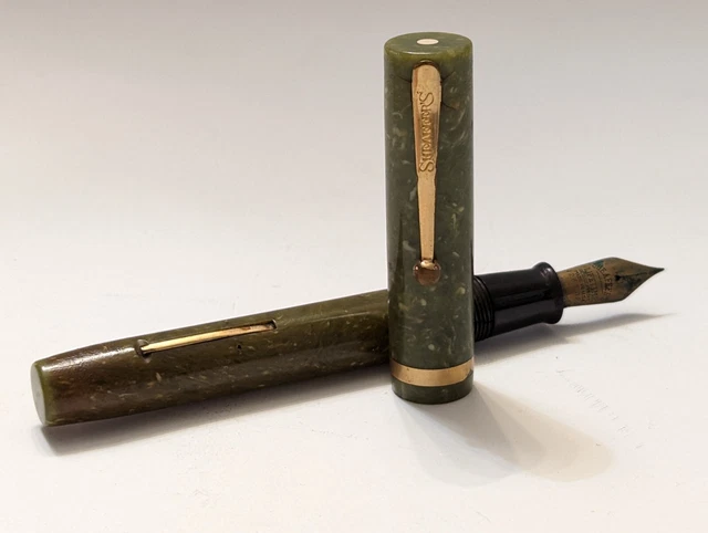Early W.A. Sheaffer's Green Celluloid "White Dot"  Fountain Pen Vintage Antique