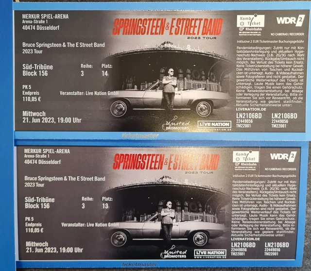 2 x Bruce Springsteen Tickets Düsseldorf Sitzplätze Süd-Tribüne