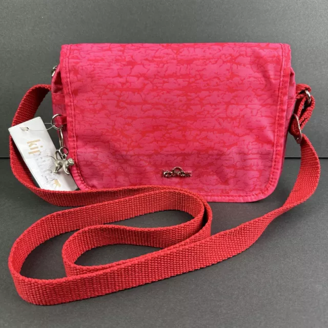 Kipling Crossbody Bag Pink Red Nylon Balloon Handbag Purse Bag Charm Brand New