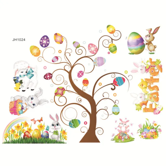 Easter Window Clings Decals Tree Bunny Egg Sticker Wall Door Home Decoration