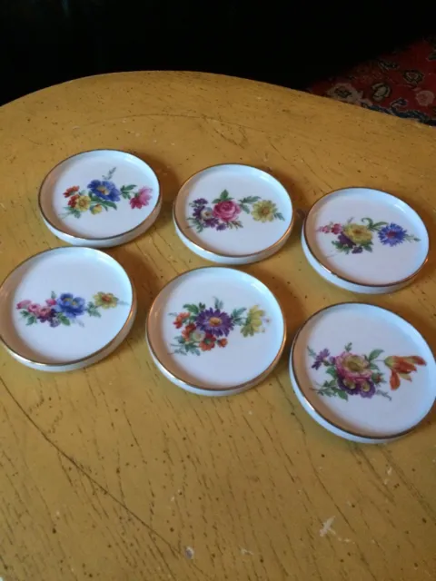 Bareuther Waldsassen Floral Porcelain Coasters Set of 6 Bavaria Germany