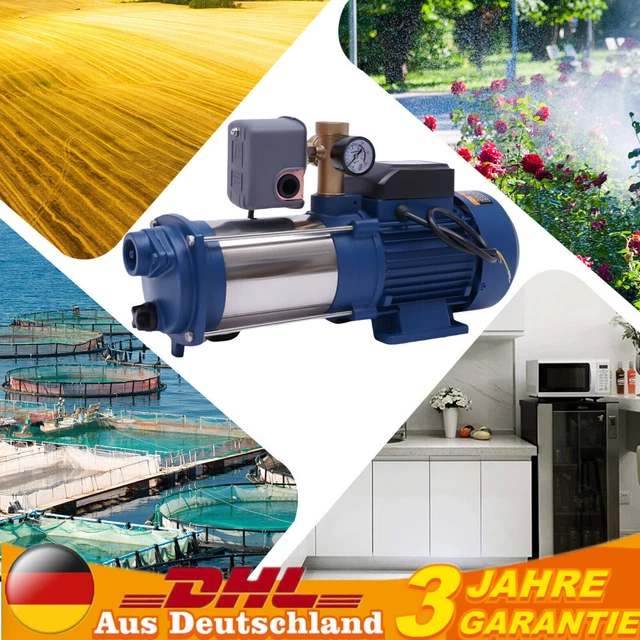 Zirkulationspumpe Warmwasser EBERTH Mehrstufige Gartenpumpe 2400 L/h Förderleistung, 4 Bar Pumpe Wasser