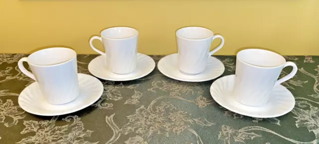 4 Corning Corelle ENHANCEMENTS Mugs/Cups & Saucer Sets-White Swirl