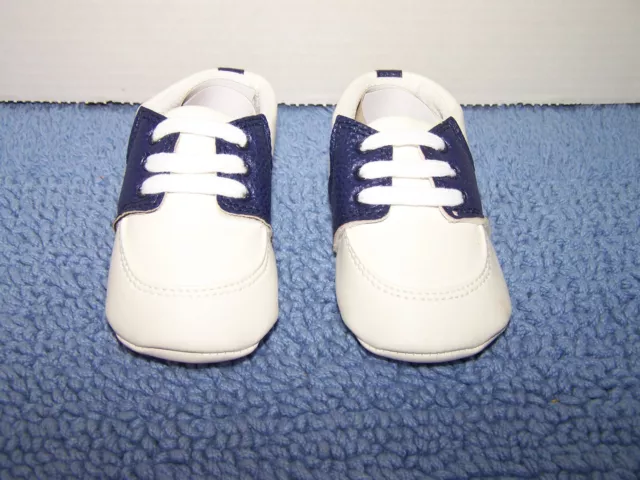 Baby Crib Saddle Shoes Infant Size 12-18 Months Boy Girl NEW Blue & White NIP