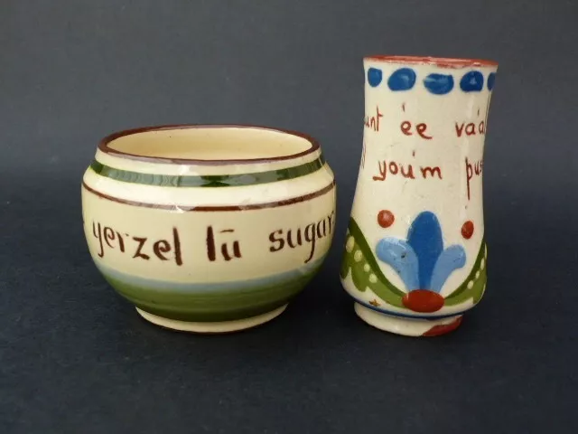 Vintage Pair Of Motto Ware Pieces  - Sugar Bowl & Toothpick Holder