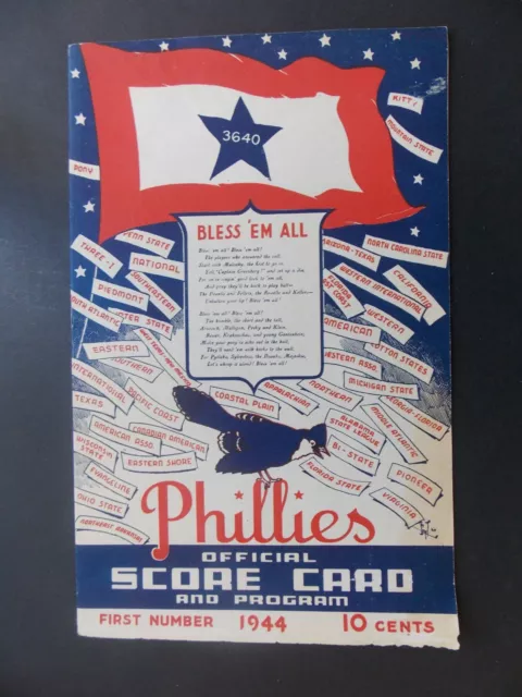 VINTAGE 1944 PHILADELPHIA PHILLIES vs BOSTON BRAVES SCORECARD PROGRAM UNSCORED