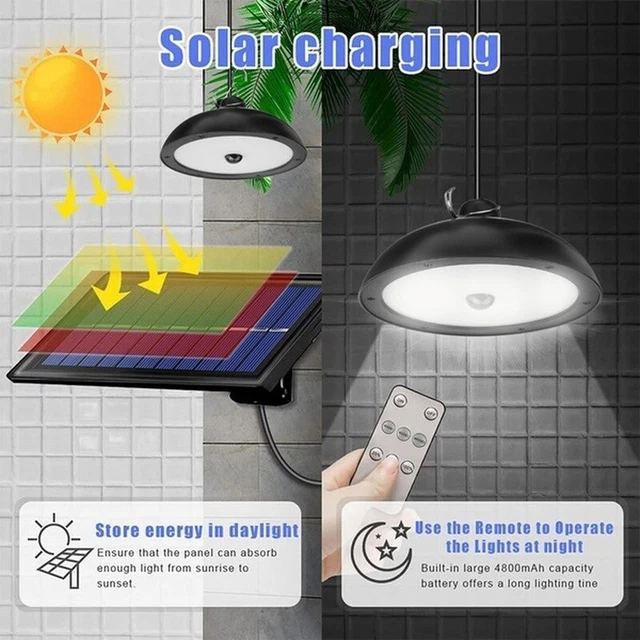 2 Head LED Solar Powered Pendant Hanging Light Lamp Garden Yard Shed Lighting UK
