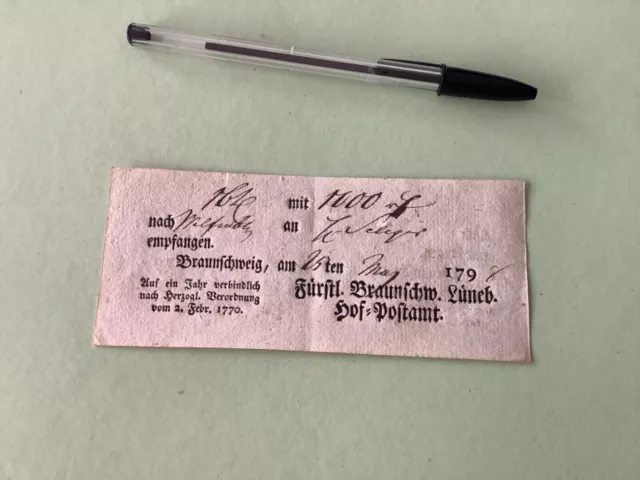 Germany Braunschweig 1798 postal note Ref A1578