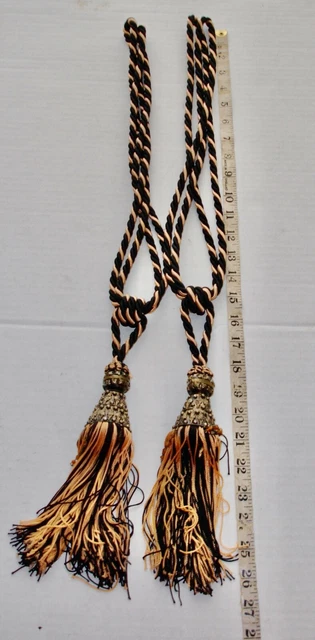 Pair Black/Gold Window Treatment Curtain Drapery  Tassel Rope Cord Tie holdback