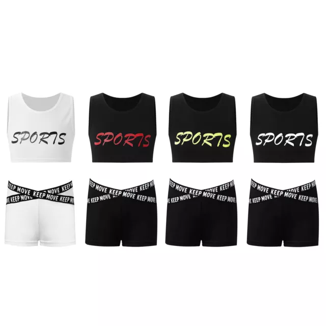 Kids Girl's Vest With Elastic Waistband Shorts Training Sports Suits Round Neck