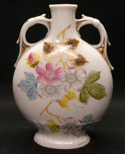 Two Handled Urn Vase with Flowers and Gold Trim