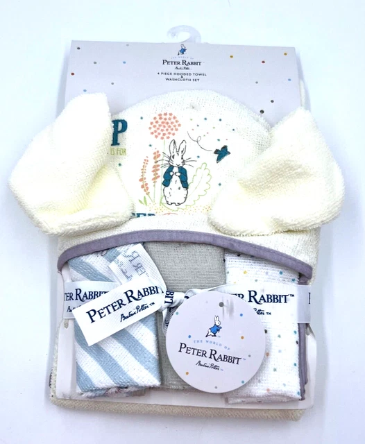 Beatrix Potter Peter Rabbit 4 Piece Hooded Towel & Washcloth Set Baby Shower