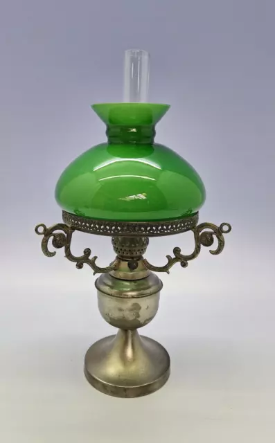 antike Petroliumlampe Öllampe grün 46 cm hoch