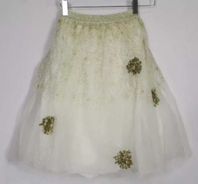 New Girls Billieblush Ivory Gold Glitter  Midi Tutu Party Skirt - Age 3 - 11